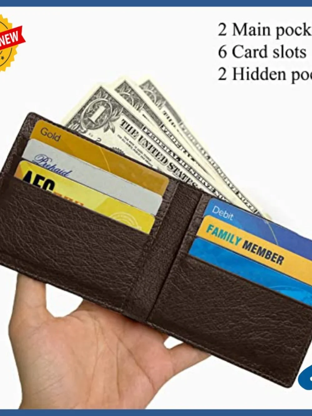 Men's Slim Bifold Wallet Ostrich Leather RFID Blocking Multiple Pockets
